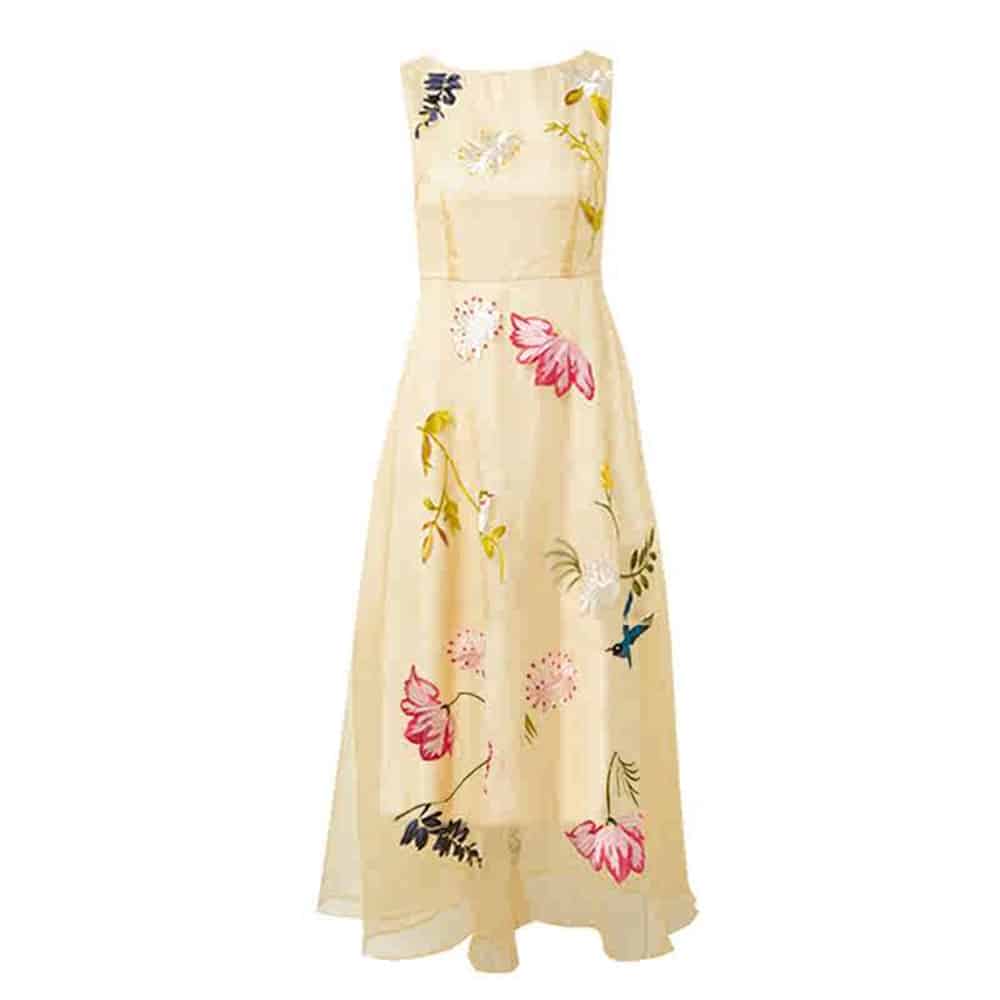 Women's Sleeveless Slim Yellow Dress With Crew Neck - Image 5