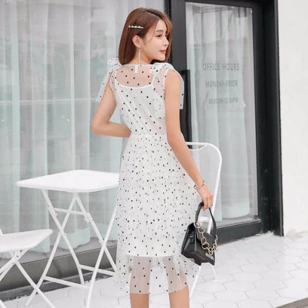 Ladies mesh polka dot dress - Image 3