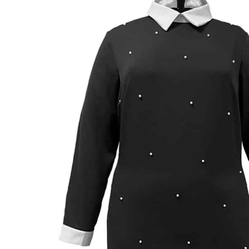 Elegant Lapel Long Sleeve Beaded Dress - Image 5