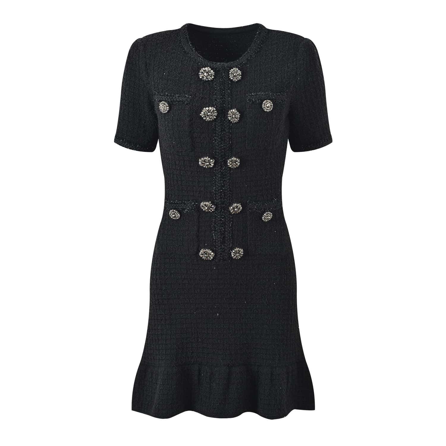 Women's Classic Style Socialite Double-breasted Design Round Neck Dress - Image 2