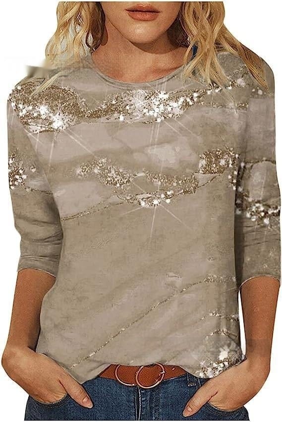 T-shirt 3d Digital Printed V-neck Flower 34 Sleeve - Image 5