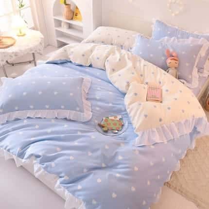 Cotton Bedding Set with Fitted Bed Sheet Double Sided Ruffle Quilt Cover with Pillowcases - Image 3