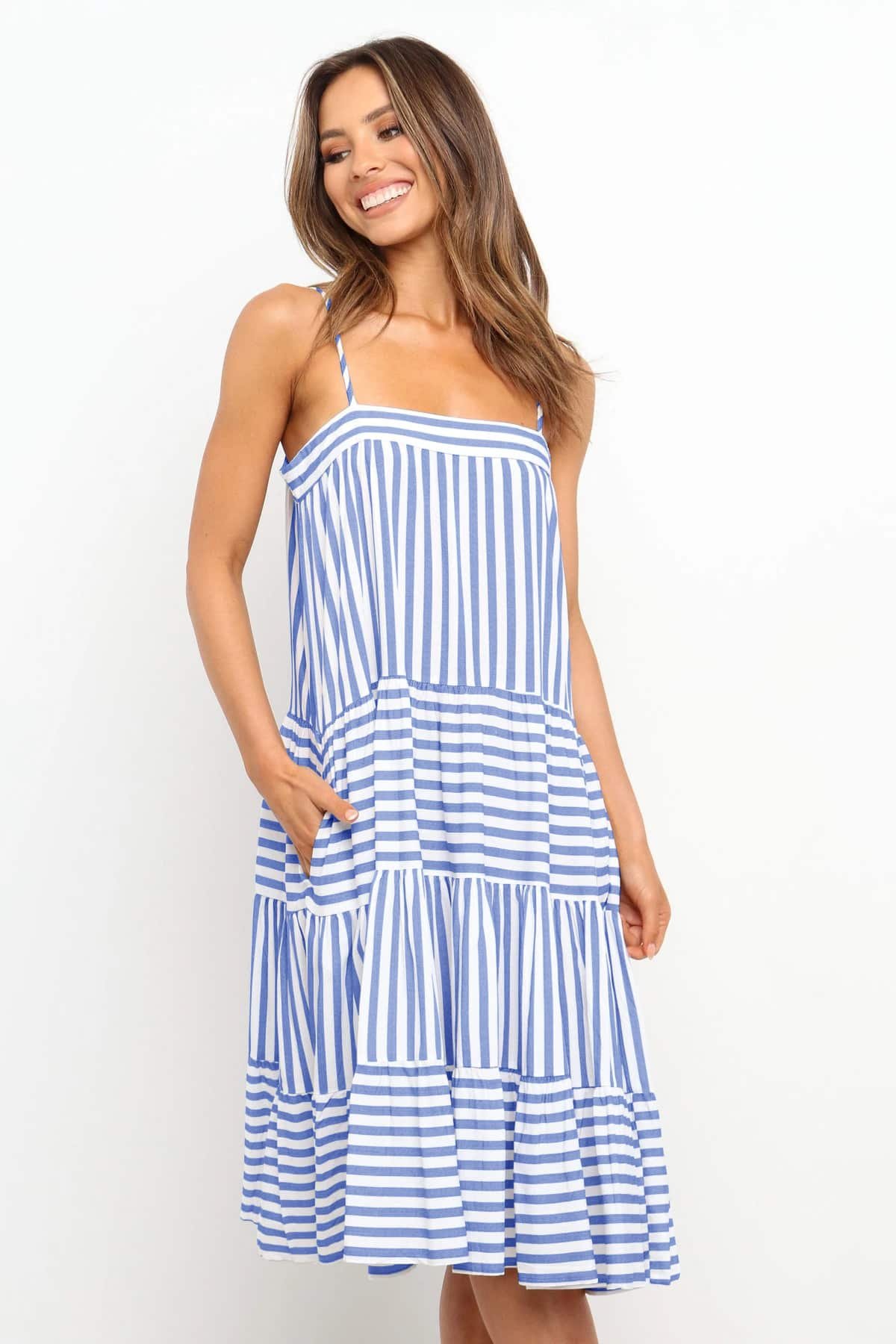 Women's Relax Fit Sling Stripe Dress - Light Blue - Image 2