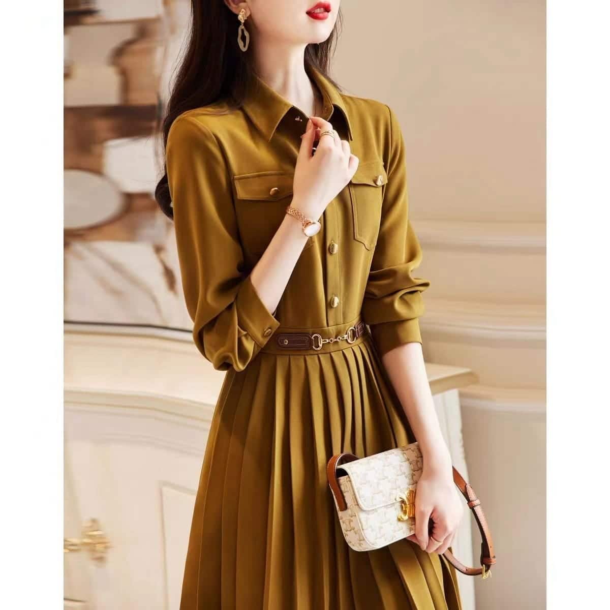 Lapel Loose Long Sleeve Simple Elegant Dress - Image 7