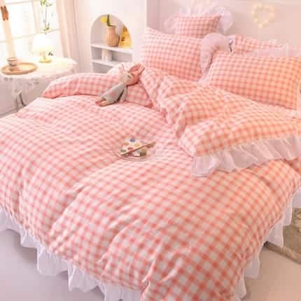 Cotton Bedding Set with Fitted Bed Sheet Double Sided Ruffle Quilt Cover with Pillowcases - Image 5