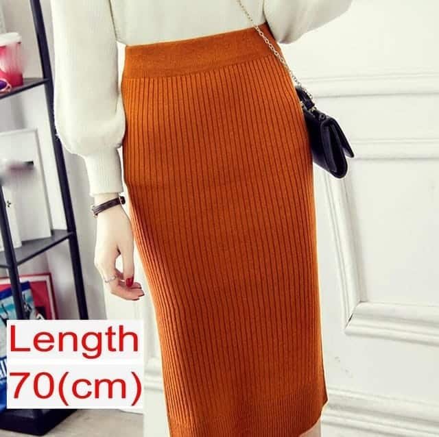 Women Office Skirt Spring Warm Knitted Pencil Skirts Ladies - Image 10