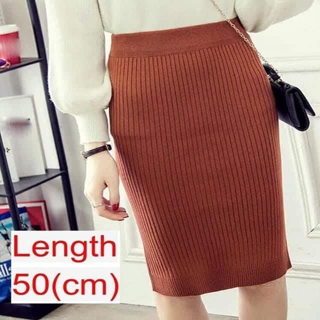 Women Office Skirt Spring Warm Knitted Pencil Skirts Ladies - Image 5