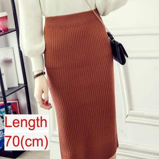Women Office Skirt Spring Warm Knitted Pencil Skirts Ladies - Image 2