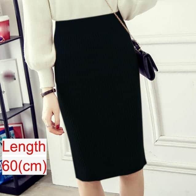 Women Office Skirt Spring Warm Knitted Pencil Skirts Ladies - Image 3